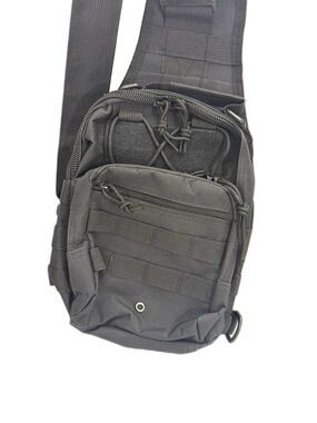 Military Tactile Nylon Sling Style Unisex Travel Crossbody Bag Black Sz 11X9X4